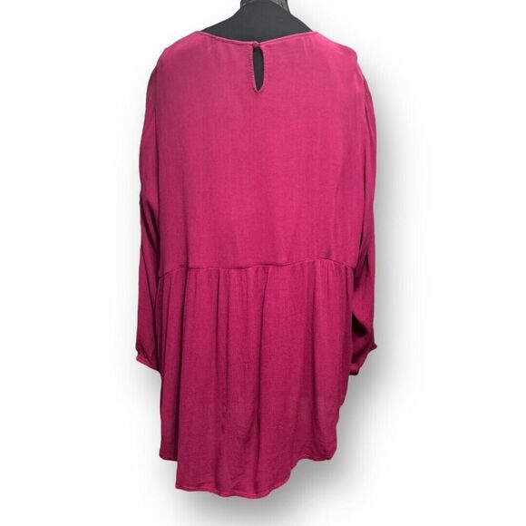 Torrid 5X Wine Red Babydoll Tunic Top Gauze Knit Long Sleeve Keyhole High Low He - Picture 6 of 12